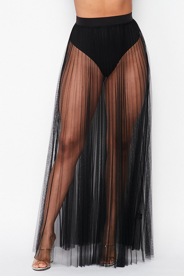 Pleated sheer thin tulle skirt
