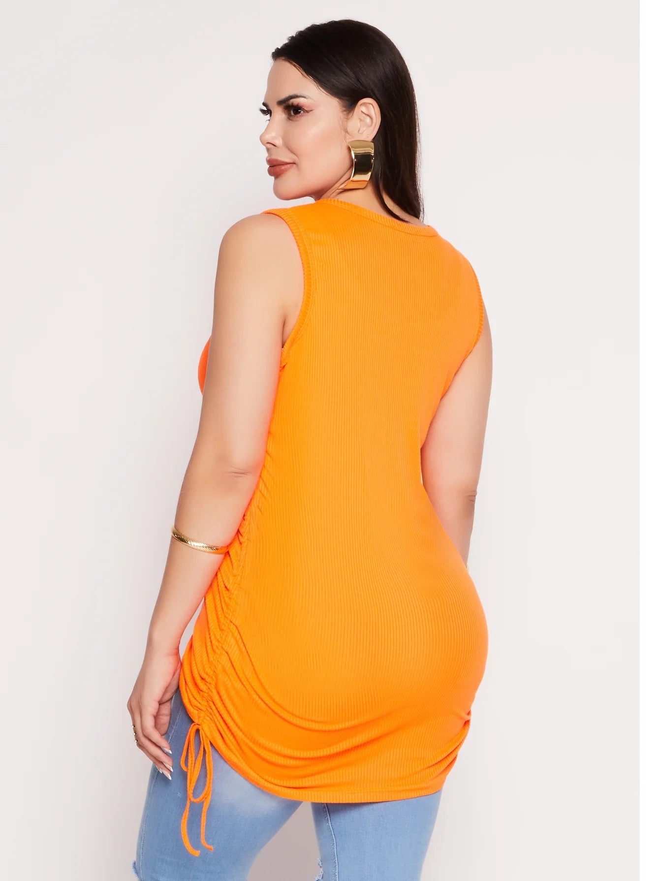 Plus Size Rib Knit Ruched Side Button Front Tank Top