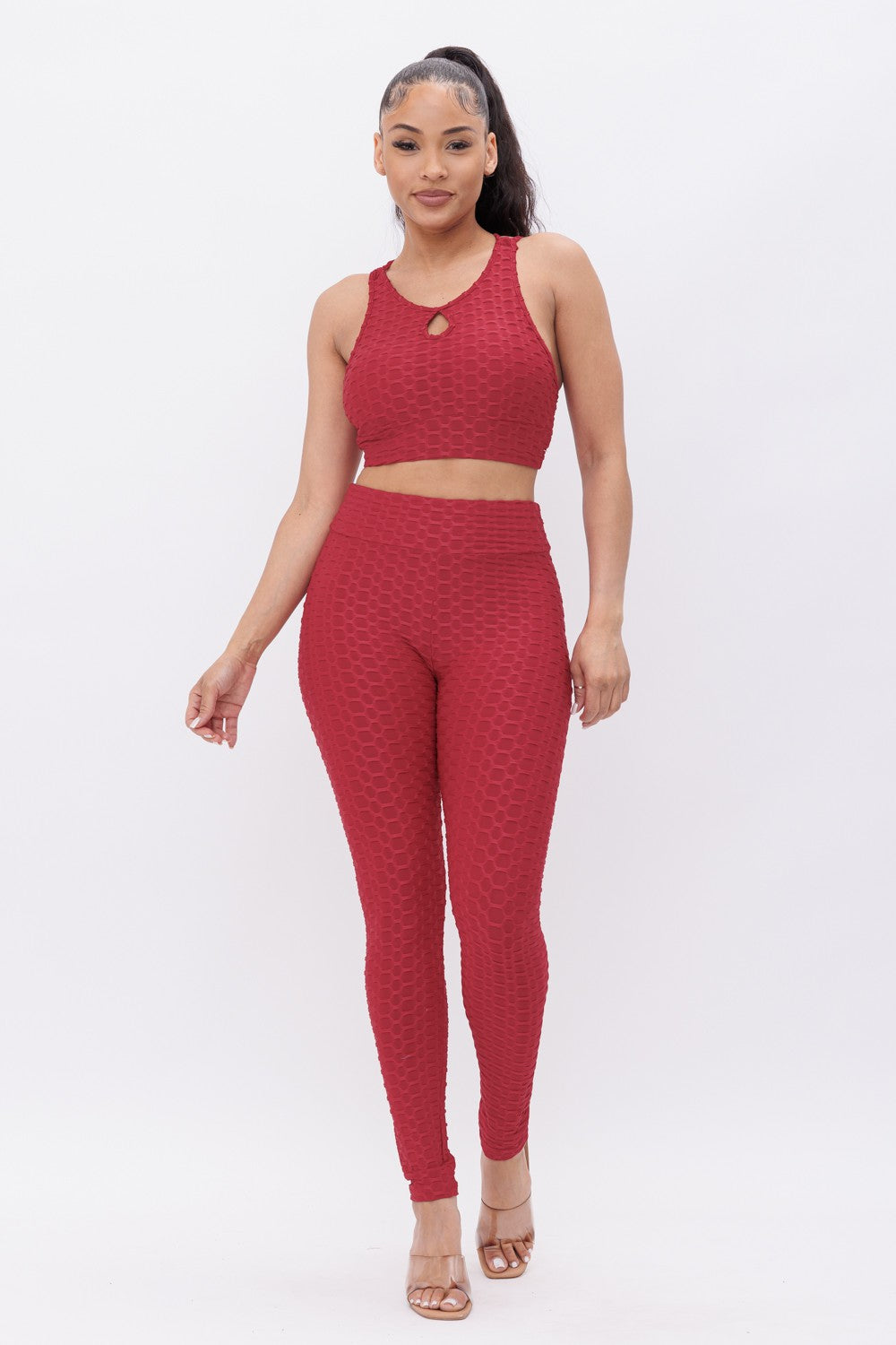 Front Keyhole Detail Crop Top And Leggings Set