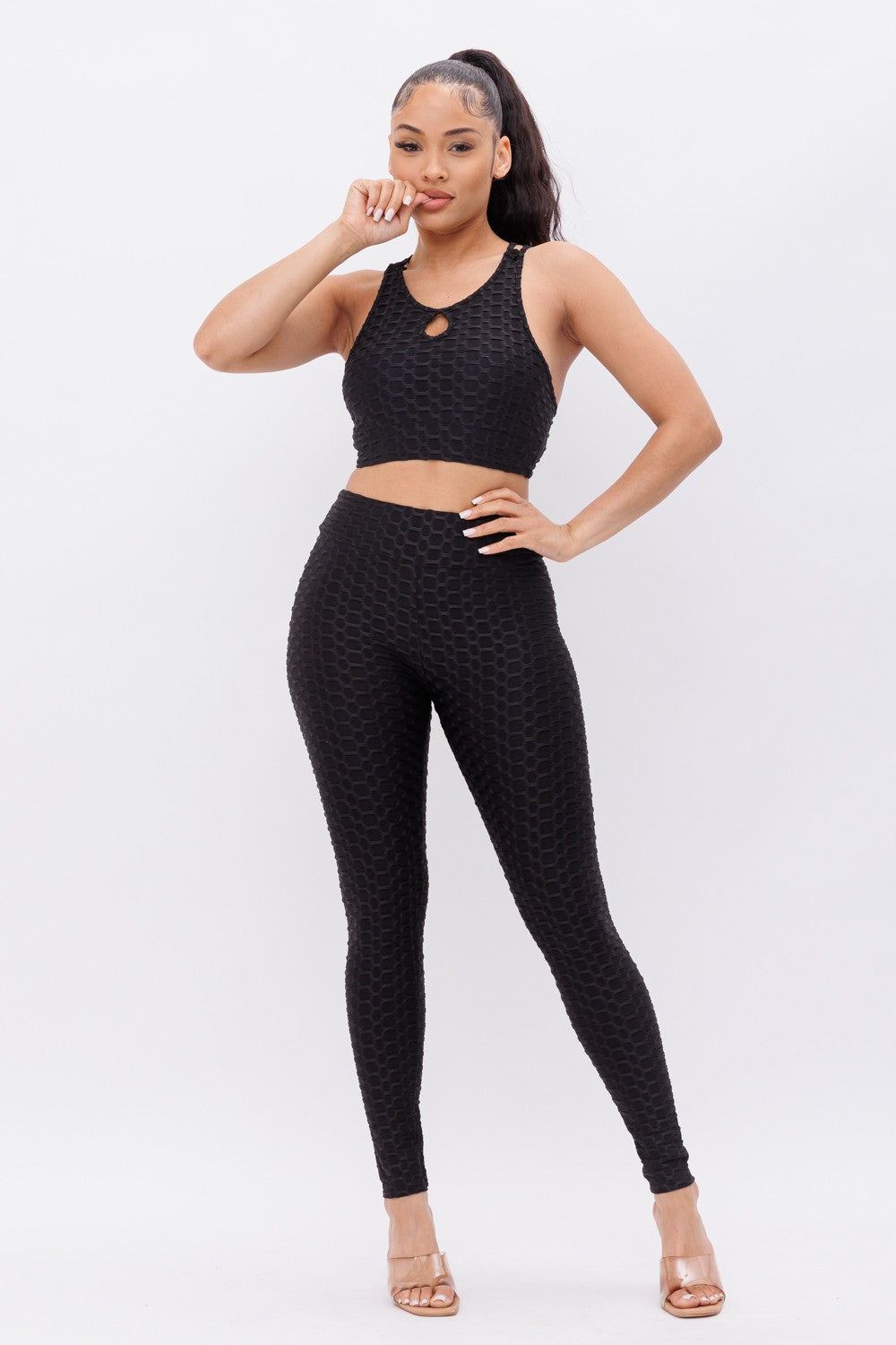 Front Keyhole Detail Crop Top And Leggings Set