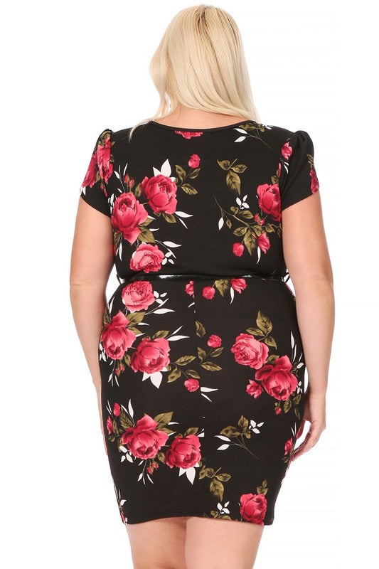 Plus size, floral print, pull on sheath dress