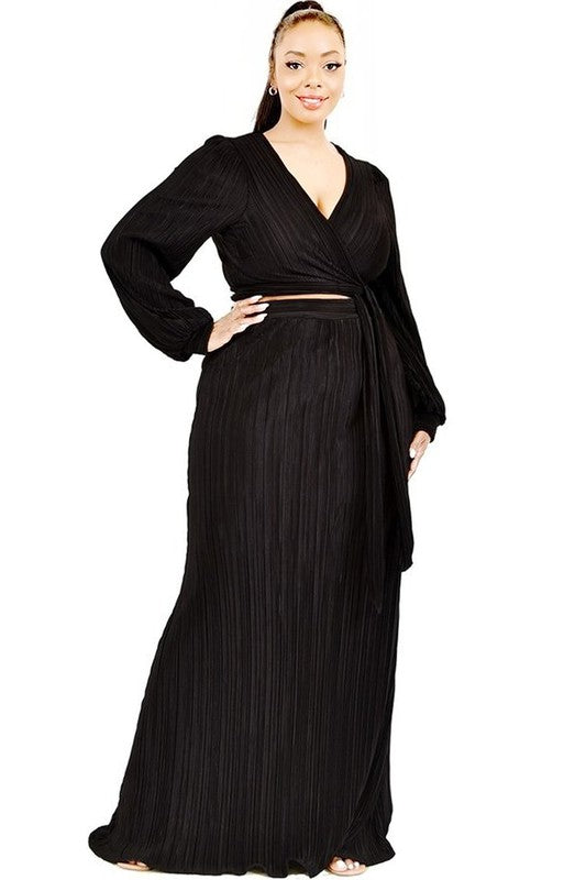 PLUS BISHOP SLEEVE CROP TOP 2 PCS MAXI SKIRT SET