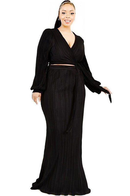 PLUS BISHOP SLEEVE CROP TOP 2 PCS MAXI SKIRT SET