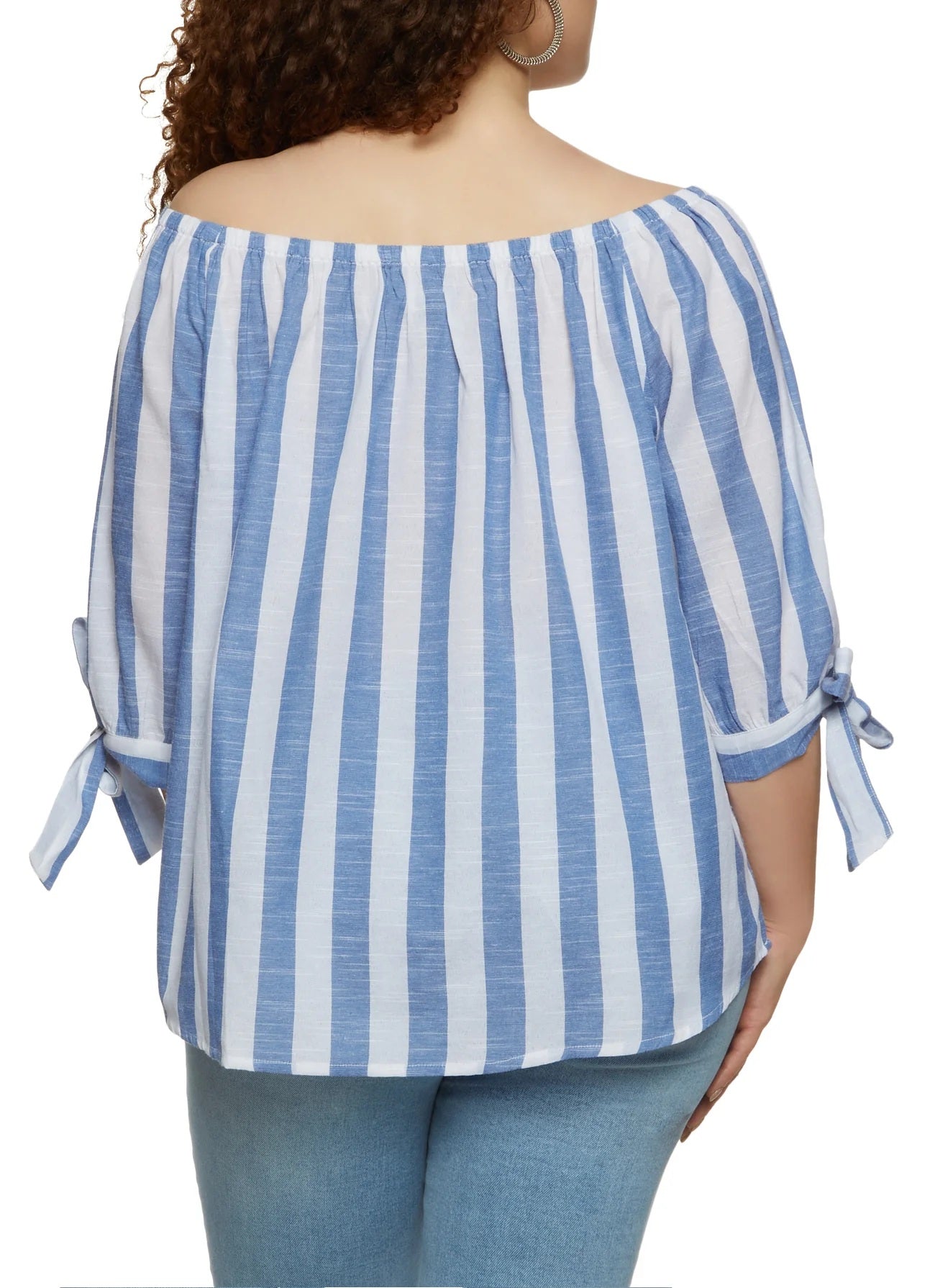 Plus Size Striped Faux Button Front Blouse