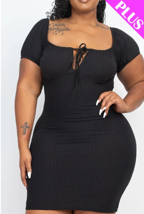 Plus Ribbed Tie Front Bodycon Mini Dress