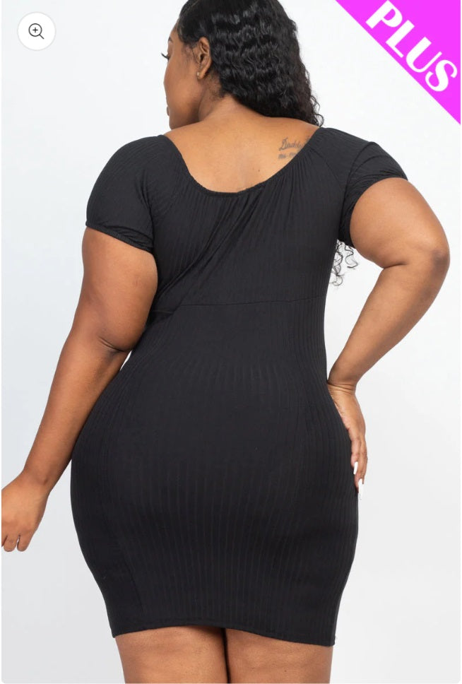 Plus Ribbed Tie Front Bodycon Mini Dress