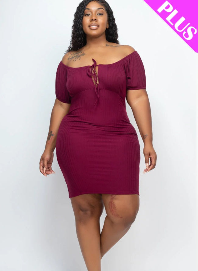 Plus Ribbed Tie Front Bodycon Mini Dress