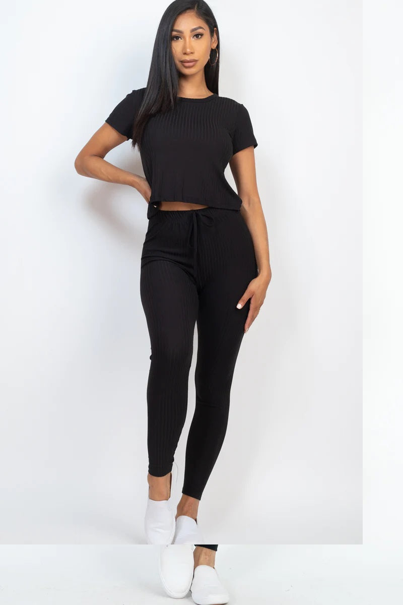 Basic short sleeve top leggings set