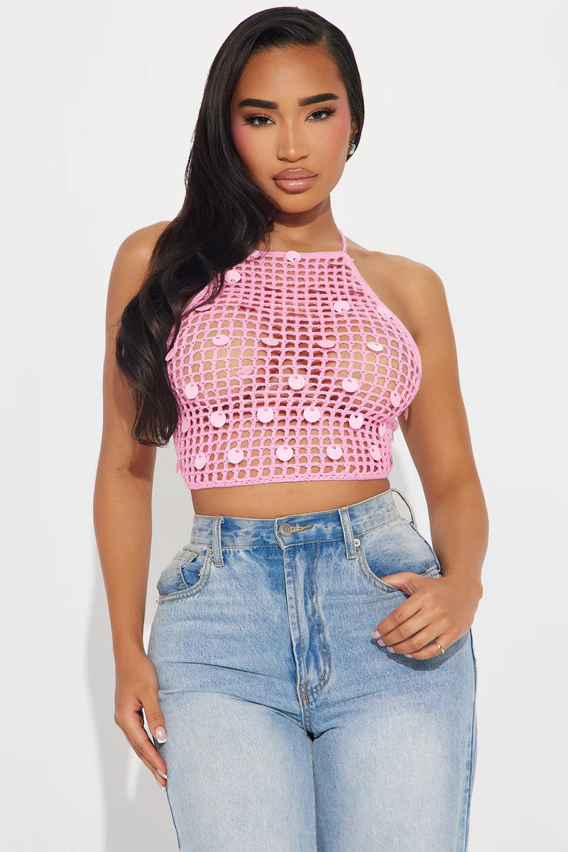 Weekend Vibe Sequin Crochet Top