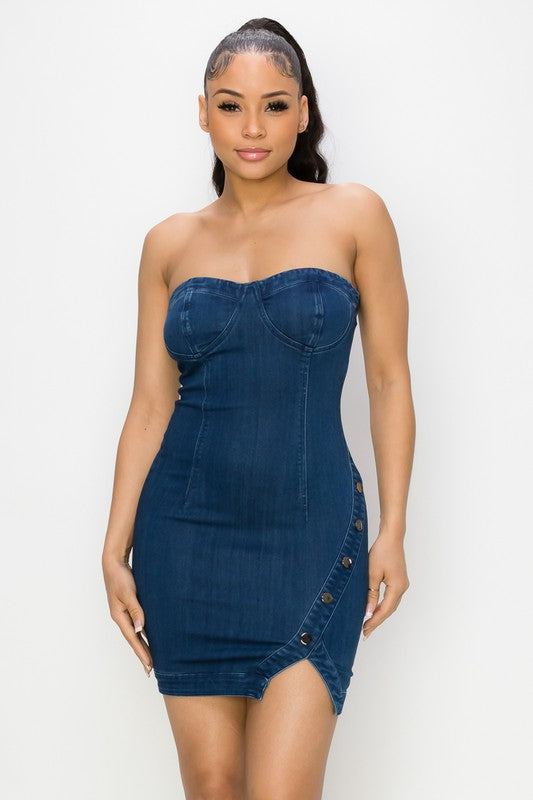 Sweetheart Zippered Tube Denim Dress