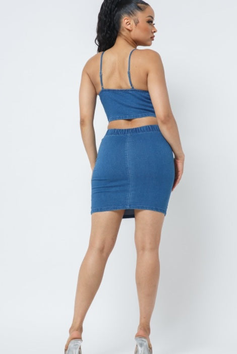 Denim Look Skirt Set