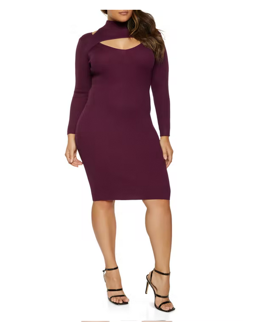 Plus Size Rib Knit Cut Out Midi Dress