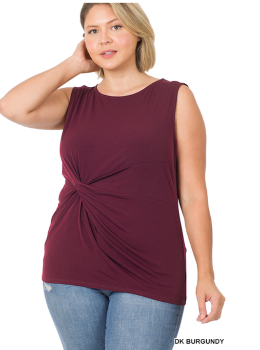 PLUS ITY KNOT-FRONT SLEEVELESS TOP