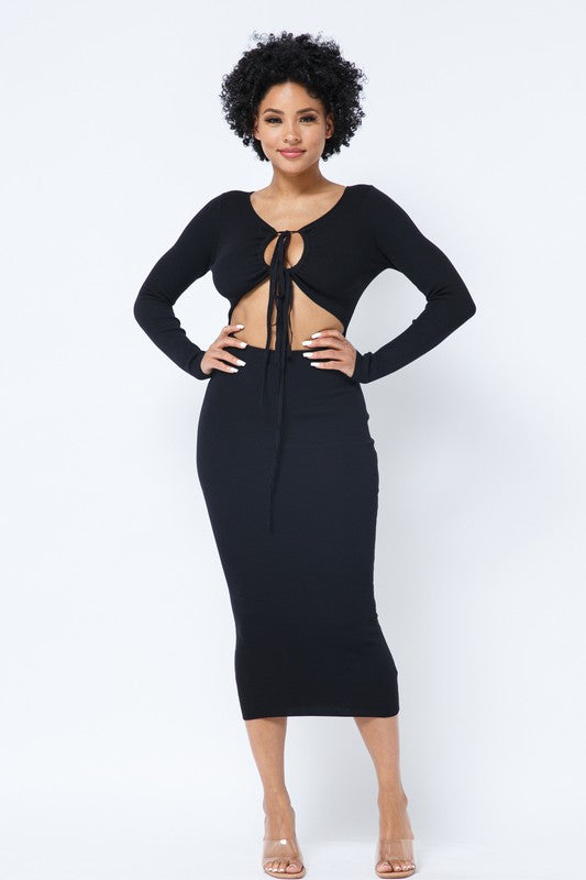 LSLV DRAWSTRING KEYHOLE DRESS