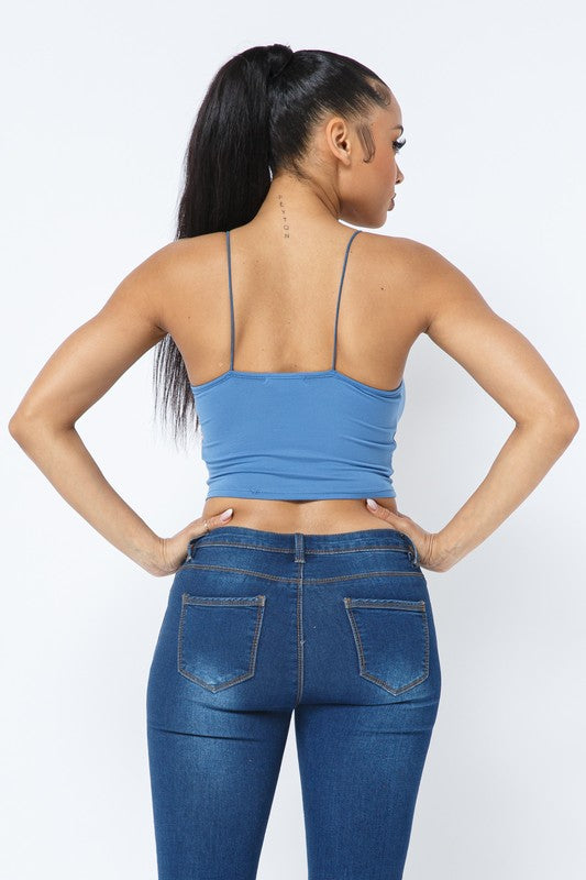 Brushed Dty Front Tunnel Shirring Tie Sleeveless Crop Top