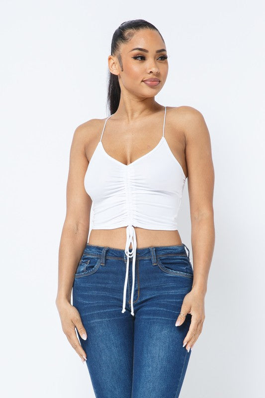 Brushed Dty Front Tunnel Shirring Tie Sleeveless Crop Top