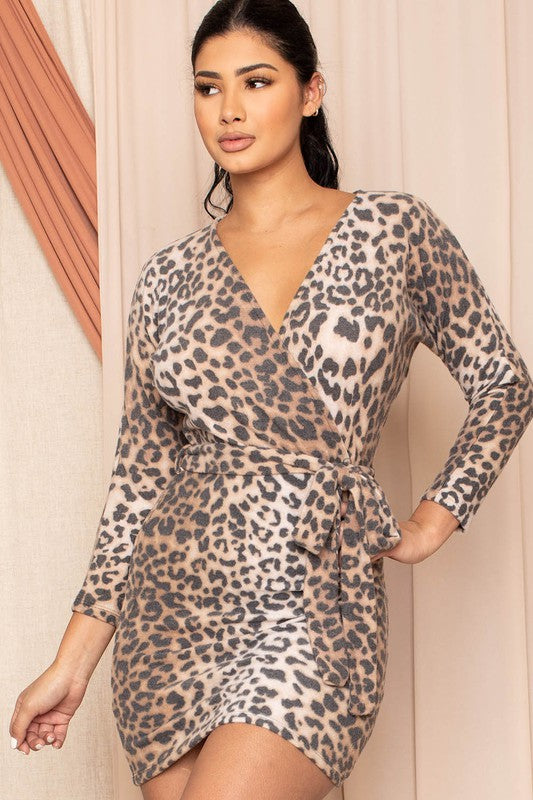 Fuzzy Leopard print wrap dress