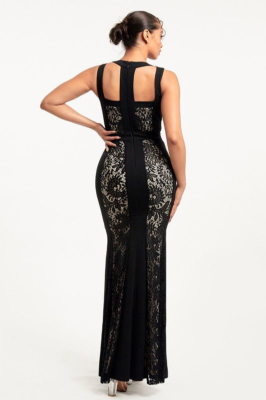Lace mermaid cutout back maxi dress