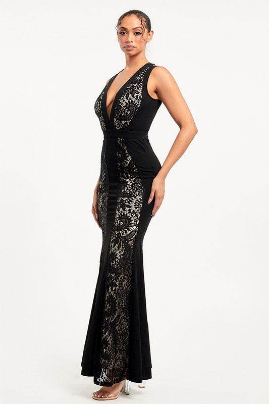 Lace mermaid cutout back maxi dress