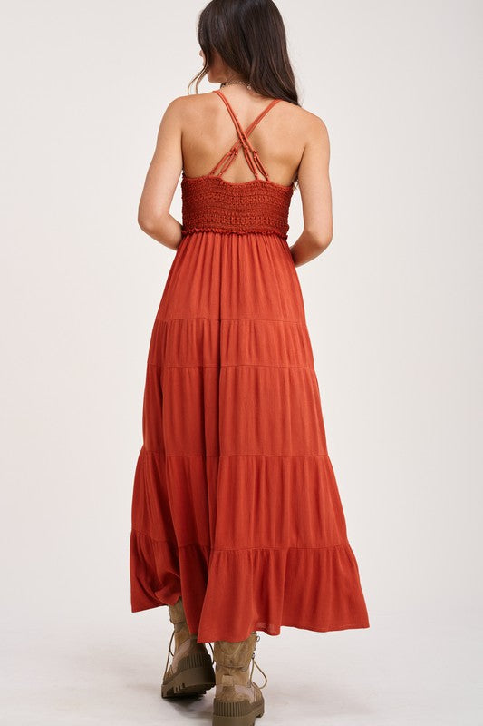 Boho flower crochet lace maxi dress