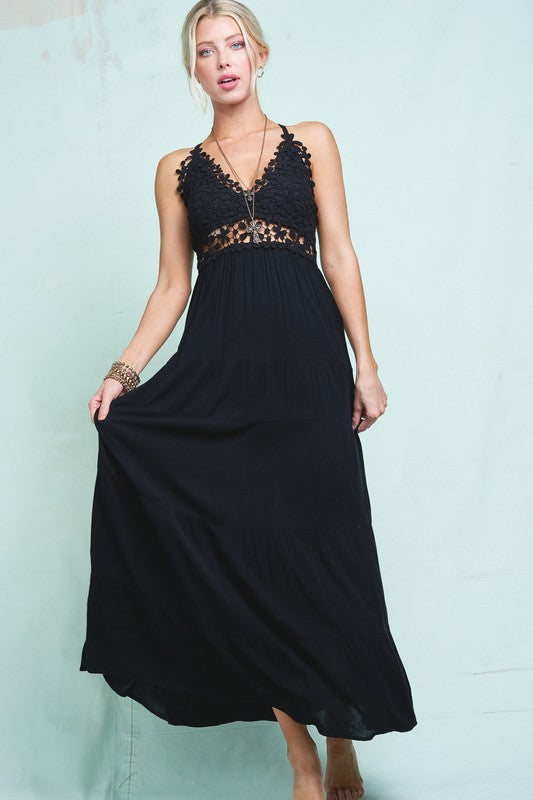 Boho flower crochet lace maxi dress
