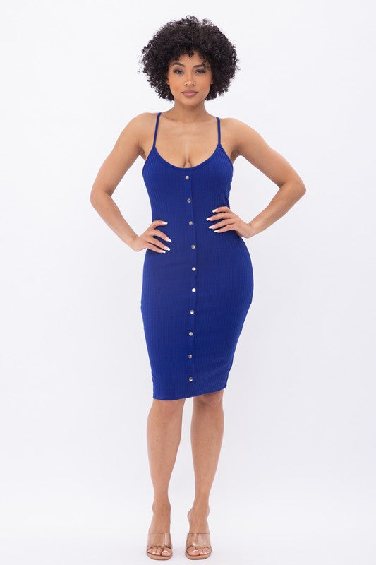 SPAGHETTI STRAP RIBBED MIDI DRESS