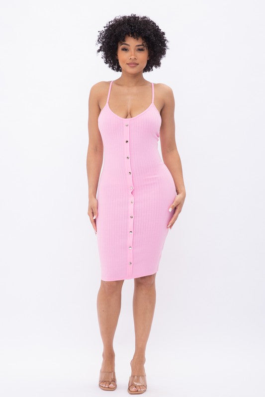 SPAGHETTI STRAP RIBBED MIDI DRESS