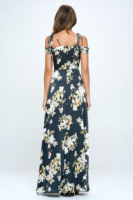 Print maxi off shoulder sleeves