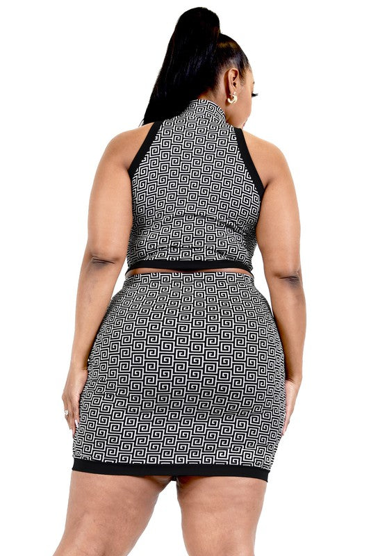 PLUS SLEEVELESS MOCK NECK 2 PIECE MINI SKIRT SET
