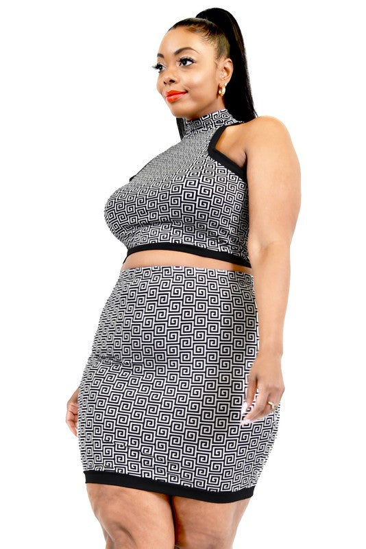 PLUS SLEEVELESS MOCK NECK 2 PIECE MINI SKIRT SET