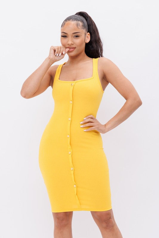 Front Non-Functional Button Tank Midi Dress