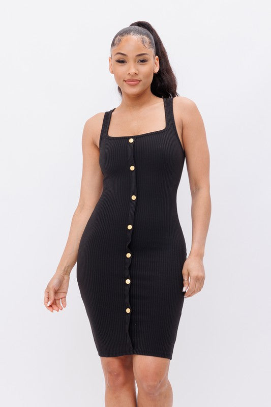 Front Non-Functional Button Tank Midi Dress