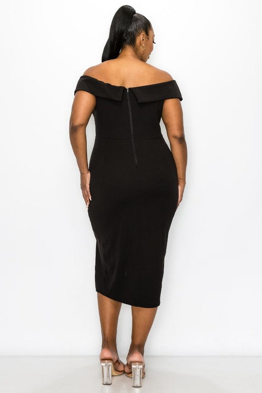 PLUS SOLID OFF SHOULDER BODYCON DRESS