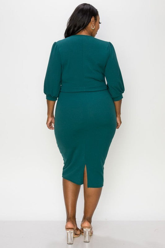 PLUS SIZE SURPLISE ELBO SLEEVE DRESS ANS SELF BELT