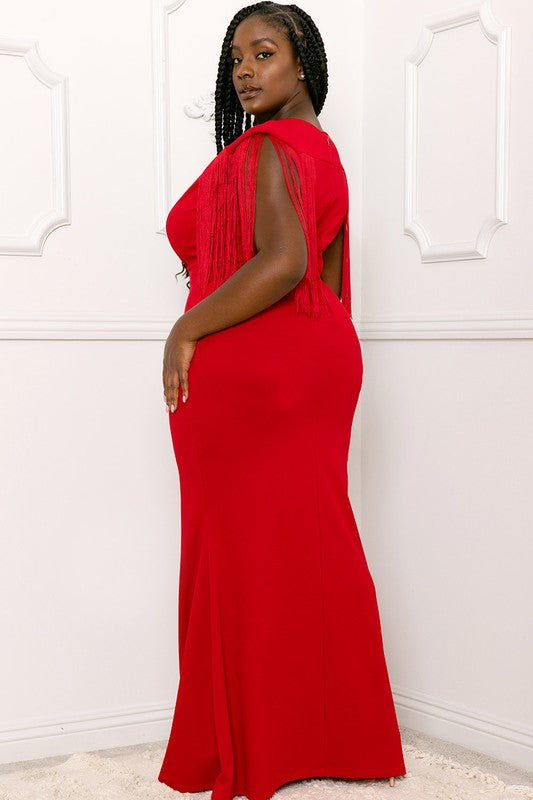 FRINGE SLEEVE PLUS SIZE MAXI DRESS