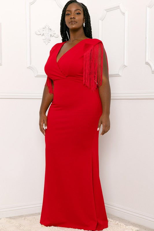 FRINGE SLEEVE PLUS SIZE MAXI DRESS