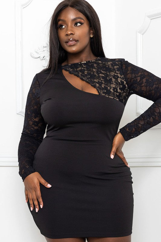 LACE PANELED PLUS SIZE MINI DRESS