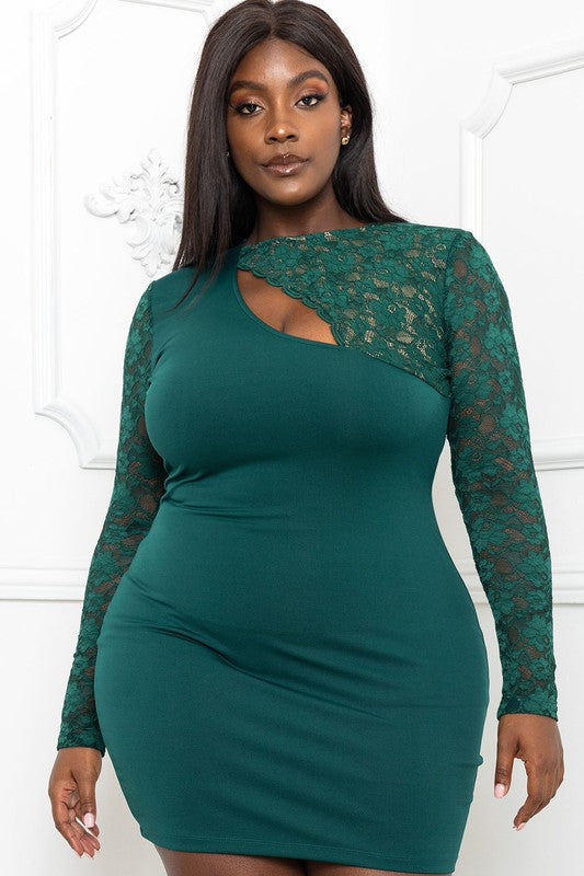 LACE PANELED PLUS SIZE MINI DRESS