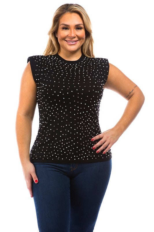 Plus pearl embellished sleeveless Tshirt