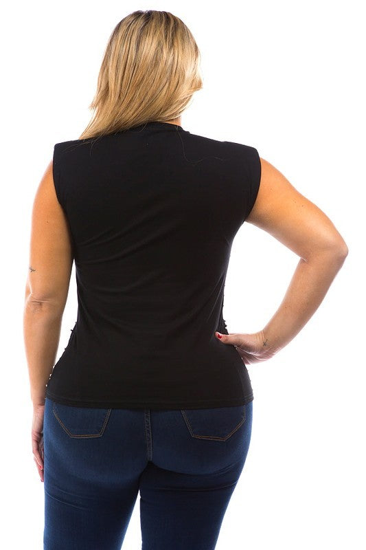 Plus pearl embellished sleeveless Tshirt