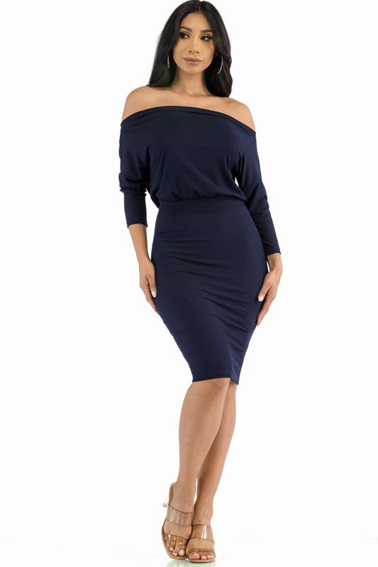 Sexy off shoulder dress with elastic waist