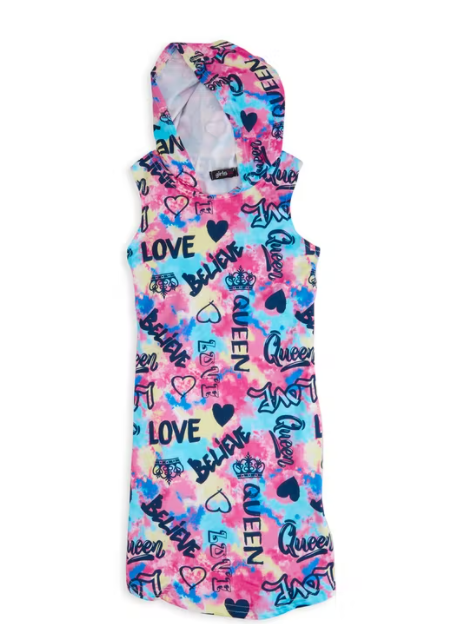 Girls Tie Dye Graffiti Print Hooded Dress