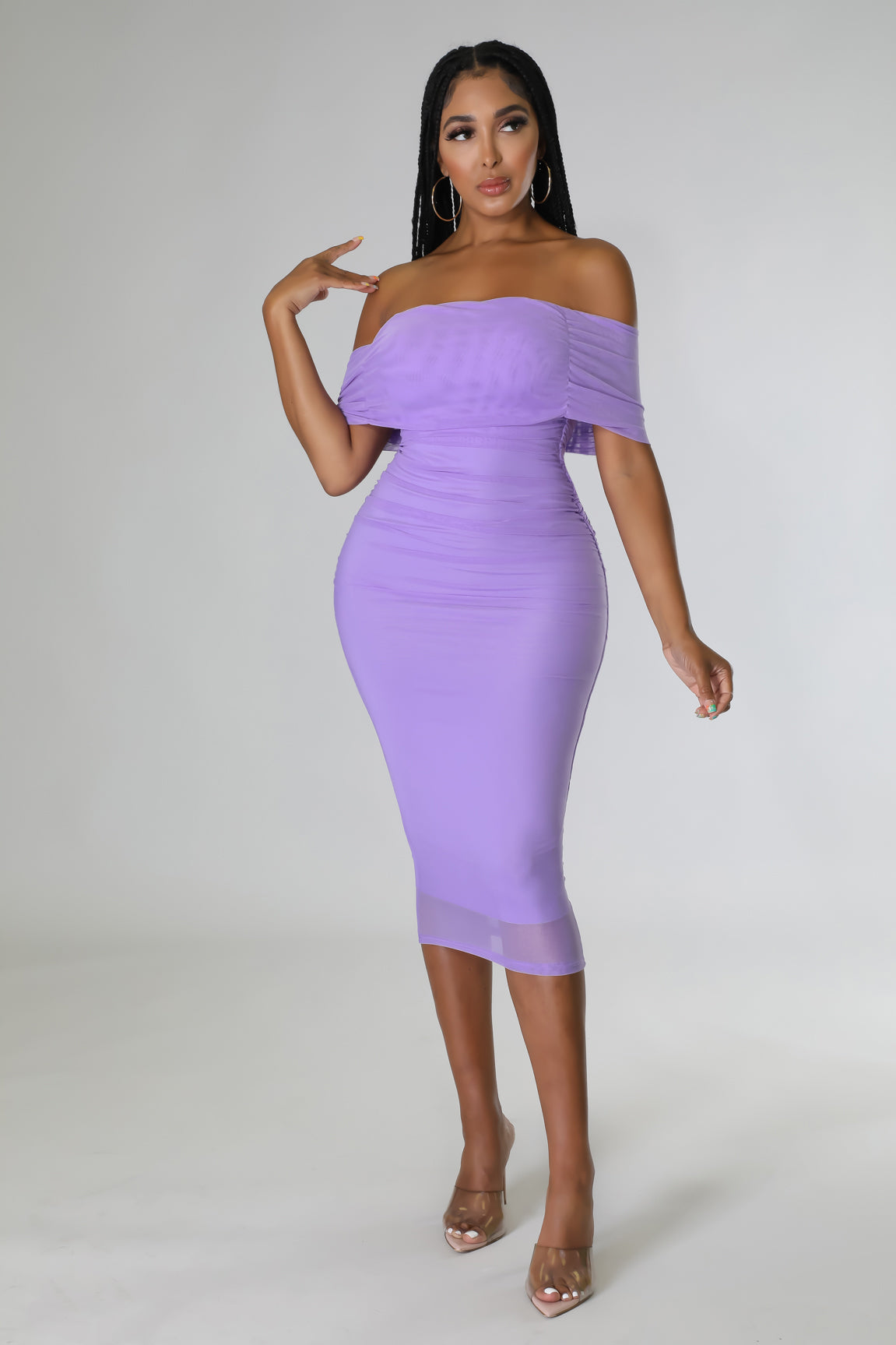 Offshoulder mesh dress