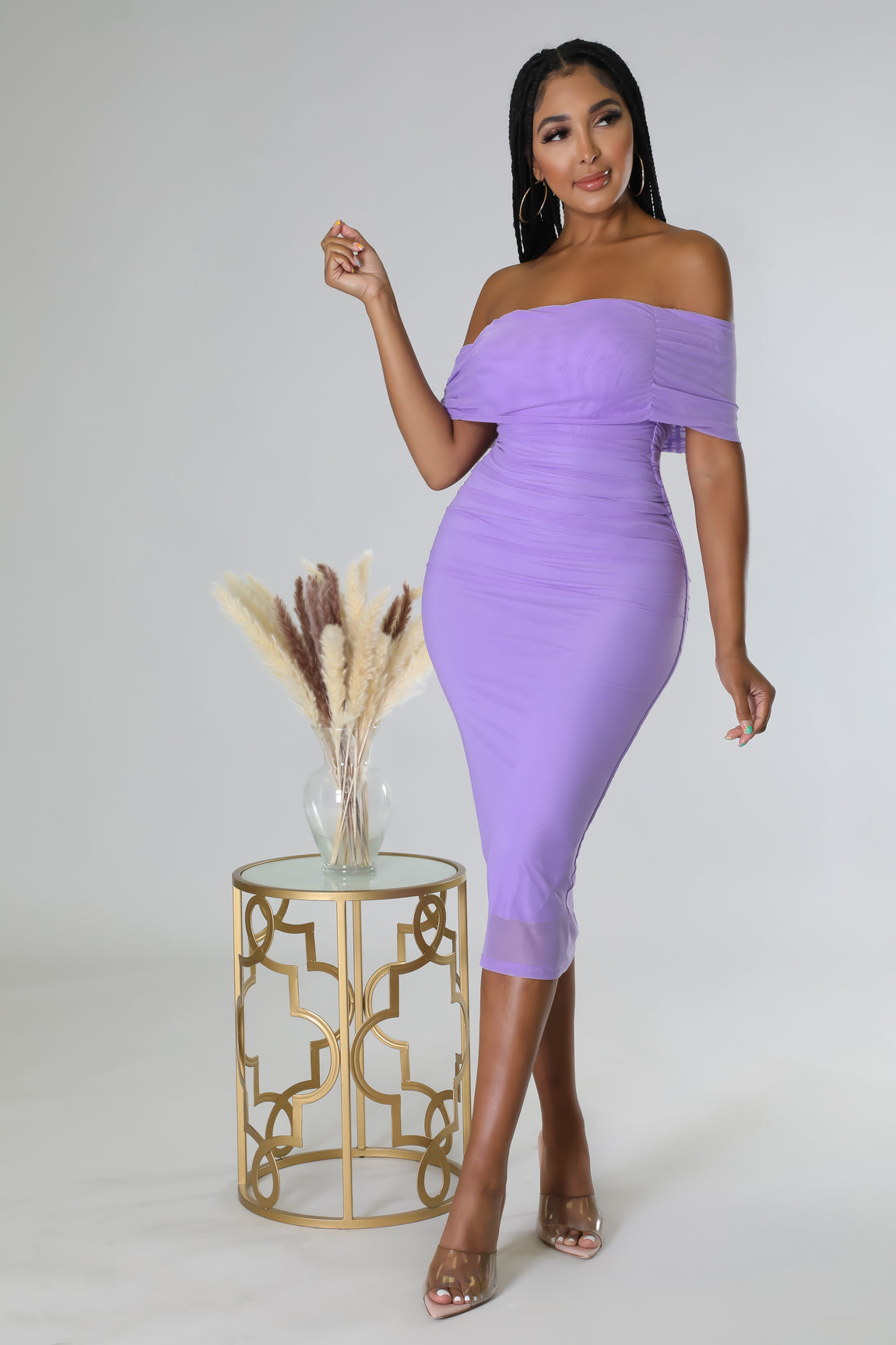 Offshoulder mesh dress