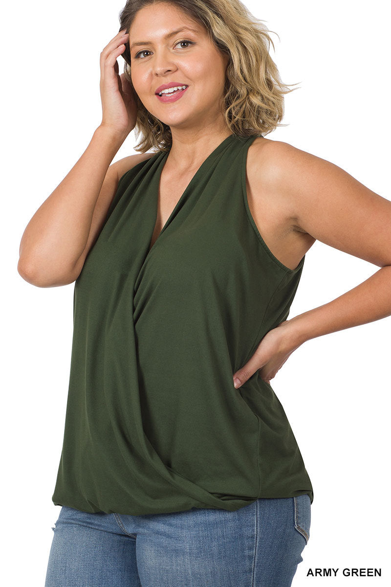 PLUS BRUSHED DTY SURPLICE HALTER TOP