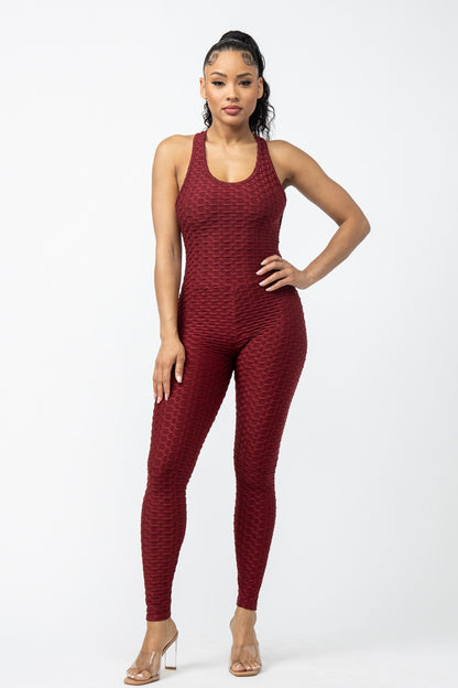 Honeycomb Jacquard Sleeveless Cross Back Jumpsuit