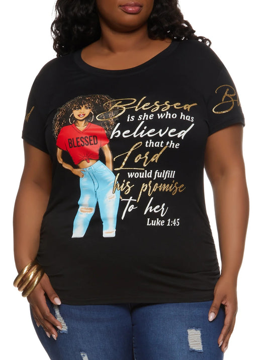 Plus Size Blessed Is Who She  Tee