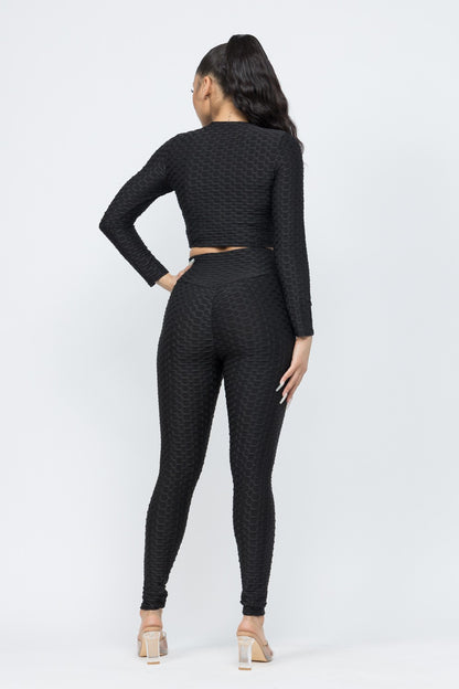 Front Tunnel Shirring Tie Top And Leggings Set