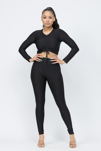 Front Tunnel Shirring Tie Top And Leggings Set