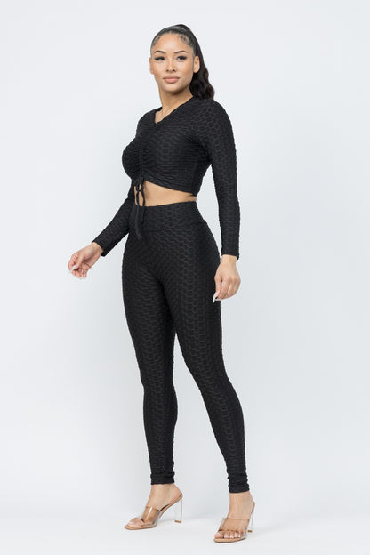 Front Tunnel Shirring Tie Top And Leggings Set